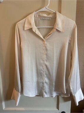 Abercrombie & Fitch Ivory Satin Button-Down Shirt